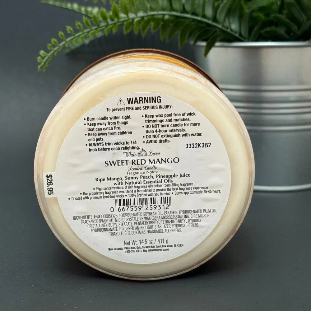 BBW Sweet Red Mango White Barn Bath & Body Works 3 Wick Candle